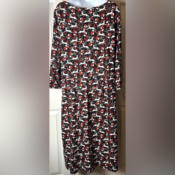 BODEN Penny Jersey Dress Woodland Bunny NWOT Red White Black Long 16 - Picture 3 of 9
